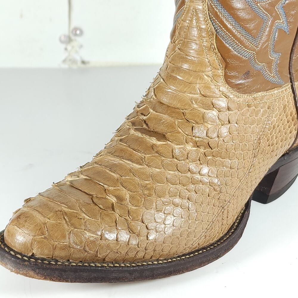 Tony Lama Men's US 8,5D Brown Python Snake Skin Exotic Western Cowgirl Boots - Picture 13 of 16